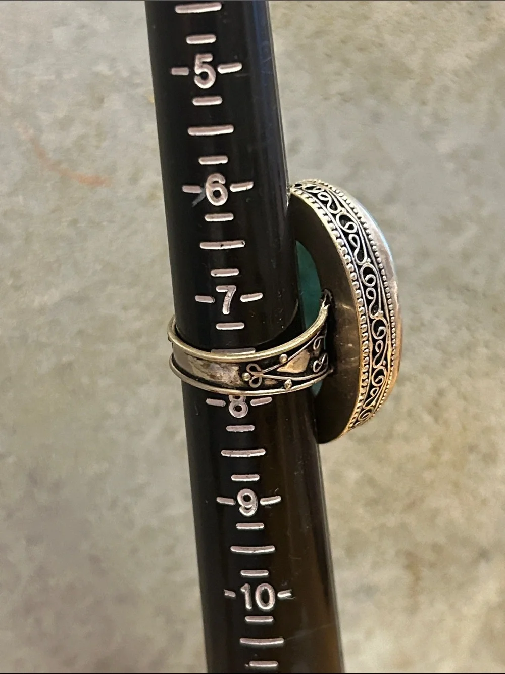 Silver Oval Statement Ring - Blue-Green Stone